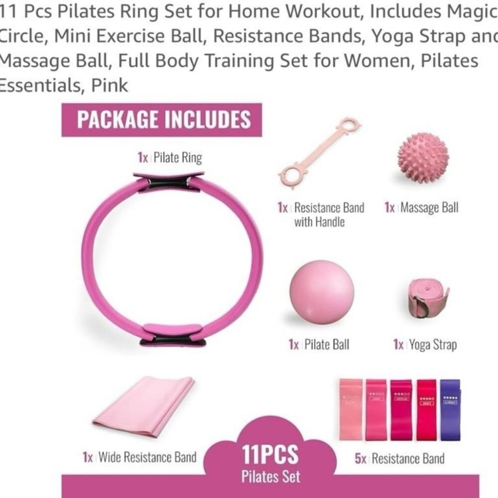 Pilates Equipment Set Home Workout 11 pieces Yoga Ball Resistance Bands Compact